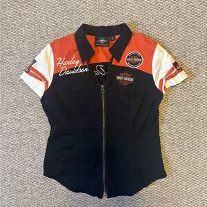 Harley-Davidson Black, Orange & White Zip-Front Racing Polo
